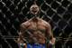 Jul 30, 2016; Atlanta, GA, USA; Tyron Woodley reacts after knocking out Robbie Lawler (not shown) in the first round for the world welterweight championship during UFC 201 at Phillips Arena. Mandatory Credit: Butch Dill-USA TODAY Sports