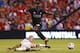 Liverpool midfielder Sadio Mane, right, avoids the slide of Roma midfielder Radja Nainggolan during the first half of a friendly soccer match, Monday, Aug. 1, 2016, in St. Louis. (AP Photo/Billy Hurst)