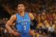 OAKLAND, CA - MAY 30: Russell Westbrook #0 of the Oklahoma City Thunder stands on the court during the game against the Golden State Warriors in Game Seven of the Western Conference Finals during the 2016 NBA Playoffs on May 30, 2016 at ORACLE Arena in Oakland, California. NOTE TO USER: User expressly acknowledges and agrees that, by downloading and or using this photograph, user is consenting to the terms and conditions of Getty Images License Agreement. Mandatory Copyright Notice: Copyright 2016 NBAE (Photo by Noah Graham/NBAE via Getty Images)