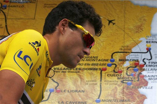 Belgium’s Greg van Avermaet, wearing the overall leader's yellow jersey arrives prior to the eighth stage of the Tour de France cycling race over 184 kilometers (114.3 miles) with start in Pau and finish in Bagneres-de-Luchon, France, Saturday, July 9, 2016. (AP Photo/Peter Dejong)