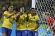 Brazil celebrate another goal against Sweden.