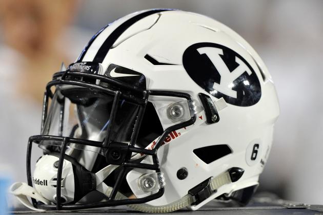 PROVO, UT - SEPTEMBER 12: Tight shot of a Brigham Young Cougars football helmet shown during their game against the Boise State Broncos at LaVell Edwards Stadium on September 12, 2015 in Provo, Utah. (Photo by Gene Sweeney Jr/Getty Images)