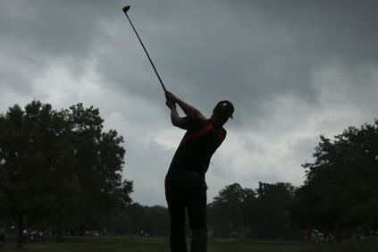 Henrik Stenson hits his tee shot on the 10th hole during the third round of the PGA Championship golf tournament at Baltusrol Golf Club in Springfield, N.J., Sunday, July 31, 2016. (AP Photo/Seth Wenig)