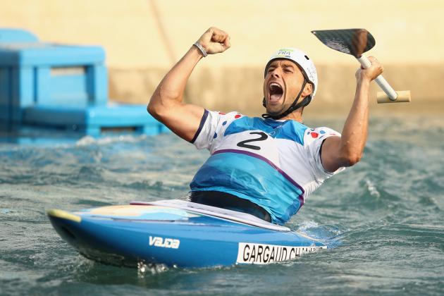 RIO DE JANEIRO, BRAZIL - AUGUST 09: Denis Gargaud Chanut of France reacts during the Canoe Single (C1) Men's Final on Day 4 of the Rio 2016 Olympic Games at the Whitewater Stadium on August 9, 2016 in Rio de Janeiro, Brazil. (Photo by Mark Kolbe/Getty Images)