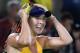 Ukraine's Elina Svitolina reacts after winning her women's third round singles tennis match agaisnt USA's Serena Williams at the Olympic Tennis Centre of the Rio 2016 Olympic Games in Rio de Janeiro on August 9, 2016. / AFP / Luis Acosta (Photo credit should read LUIS ACOSTA/AFP/Getty Images)