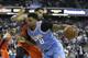 Sacramento Kings forward Rudy Gay, right, drives against Oklahoma City Thunder guard Andre Roberson during the second half of an NBA basketball game Saturday, April 9, 2016, in Sacramento, Calif. The Kings won 114-112. (AP Photo/Rich Pedroncelli)