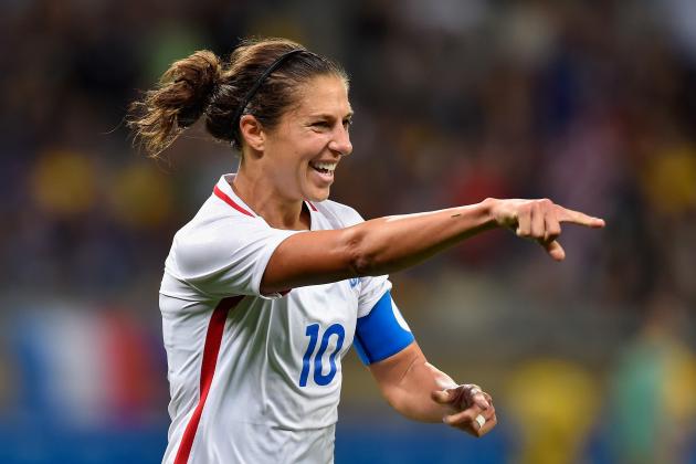 BELO HORIZONTE, BRAZIL - AUGUST 06:  Carli Lloyd of United States celebrates after scoring during the Women's Group G first round match between United States and France during Day 1 of the Rio 2016 Olympic Games at Mineirao Stadium on August 6, 2016 in Belo Horizonte, Brazil.  (Photo by Pedro Vilela/Getty Images)