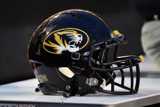 NASHVILLE, TN - OCTOBER 24:  A helmet of the Missouri Tigers rests on the sideline during a game against of the Vanderbilt Commodores at Vanderbilt Stadium on October 24, 2015 in Nashville, Tennessee.  (Photo by Frederick Breedon/Getty Images)