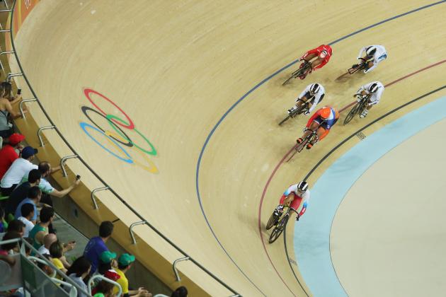 RIO DE JANEIRO, BRAZIL - AUGUST 13: A general view of the during the Women's Keirin Second round heat 1 on Day 8 of the Rio 2016 Olympic Games at the Rio Olympic Velodrome on August 13, 2016 in Rio de Janeiro, Brazil. (Photo by Christian Petersen/Getty Images)