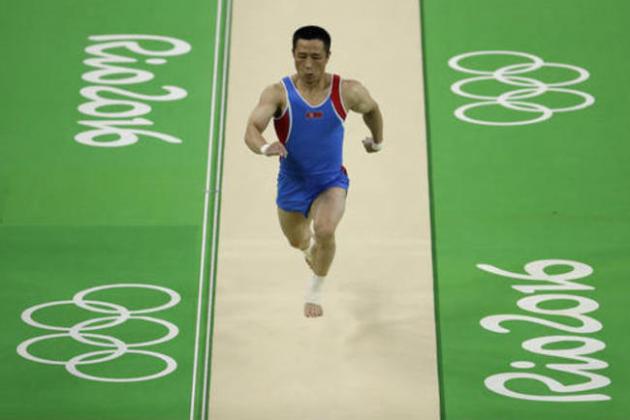North Korea's Ri Se Gwang runs to mount the vault during the artistic gymnastics men's apparatus final at the 2016 Summer Olympics in Rio de Janeiro, Brazil, Monday, Aug. 15, 2016. (AP Photo/Dmitri Lovetsky)