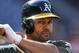 Oakland Athletics' Coco Crisp waits to bat during the first inning of a baseball game against the Los Angeles Angels, Thursday, Aug. 4, 2016, in Anaheim, Calif. (AP Photo/Mark J. Terrill)