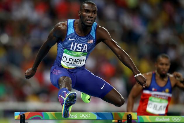 RIO DE JANEIRO, BRAZIL - AUGUST 16:  Kerron Clement of the United States competes during the Men's 400m Hurdles semifinals on Day 11 of the Rio 2016 Olympic Games at the Olympic Stadium on August 16, 2016 in Rio de Janeiro, Brazil.  (Photo by Cameron Spencer/Getty Images)