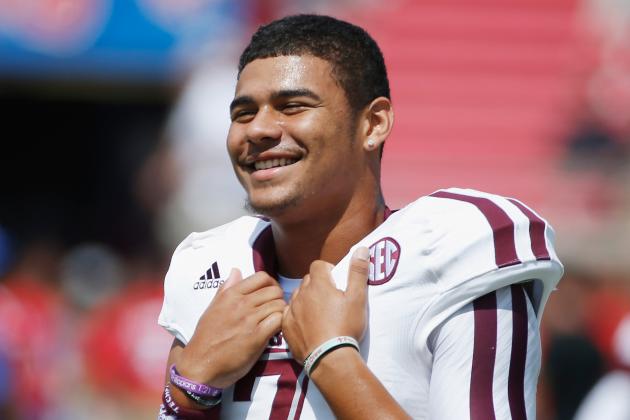 DALLAS, TX - SEPTEMBER 20:  Kenny Hill #7 of the Texas A&M Aggies waits on the field prior to the start of their game against the Southern Methodist Mustangs at the Gerald J. Ford Stadium on September 20, 2014 in Dallas, Texas.  (Photo by Scott Halleran/Getty Images)