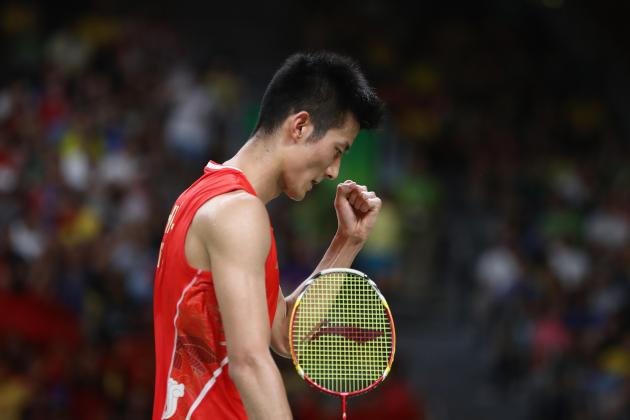 RIO DE JANEIRO, BRAZIL - AUGUST 20:  Long Chen of China celebrates a point over Chong Wei Lee of Malaysia during the Men's Singles Badminton Gold Medal match on Day 15 of the Rio 2016 Olympic Games at Riocentro - Pavilion 4 on August 20, 2016 in Rio de Janeiro, Brazil.  (Photo by Sean M. Haffey/Getty Images)
