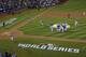 The Kansas City Royals celebrate after Game 5 of the Major League Baseball World Series against the New York Mets Monday, Nov. 2, 2015, in New York. The Royals won 7-2 to win the series. (AP Photo/David J. Phillip)
