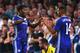 LONDON, ENGLAND - AUGUST 23: Michy Batshuayi of Chelsea (L) celebrates scoring his sides third goal with Ruben Loftus-Cheek of Chelsea (R) during the EFL Cup second round match between Chelsea and Bristol Rovers at Stamford Bridge on August 23, 2016 in London, England. (Photo by Michael Regan/Getty Images )