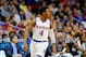 DES MOINES, IA - MARCH 19: Devonte' Graham #4 of the Kansas Jayhawks celebrates after scoring a three-pointer in the first half against the Connecticut Huskies during the second round of the 2016 NCAA Men's Basketball Tournament at Wells Fargo Arena on March 19, 2016 in Des Moines, Iowa. (Photo by Kevin C. Cox/Getty Images)