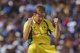 Australia's Adam Zampa celebrates the dismissal of Sri Lanka's Angelo Mathews during their third one day international cricket match in Dambulla, Sri Lanka, Sunday, Aug. 28, 2016. (AP Photo/Eranga Jayawardena)