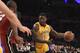 Mar 30, 2016; Los Angeles, CA, USA; Los Angeles Lakers forward Julius Randle (30) drives to the basket against the Miami Heat defense during the second half at Staples Center. Mandatory Credit: Richard Mackson-USA TODAY Sports