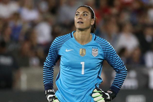 COMMERCE CITY, CO - JUNE 02:  Goalie Hope Solo #1 of United States of America looks on as she defends the goal against the Japan during an international friendly match at Dick's Sporting Goods Park on June 2, 2016 in Commerce City, Colorado. Japan and the United States played to a 3-3 draw.  (Photo by Doug Pensinger/Getty Images)