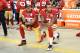 SANTA CLARA, CA - SEPTEMBER 12: Colin Kaepernick #7 and Eric Reid #35 of the San Francisco 49ers kneel in protest during the national anthem prior to playing the Los Angeles Rams in their NFL game at Levi's Stadium on September 12, 2016 in Santa Clara, California. (Photo by Thearon W. Henderson/Getty Images)