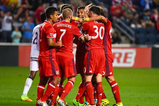 Sep 3, 2016; Chicago, IL, USA;  Chicago Fire midfielder Michael de Leeuw (8) reacts after scoring a goal against the Philadelphia Union during the first half at Toyota Park. Mandatory Credit: Mike DiNovo-USA TODAY Sports