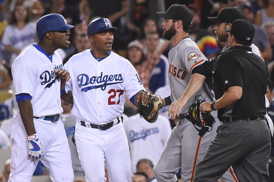 Giants Dodgers Benches Clear After Madison Bumgarner Yasiel Puig Argument Bleacher Report Latest News Videos And Highlights