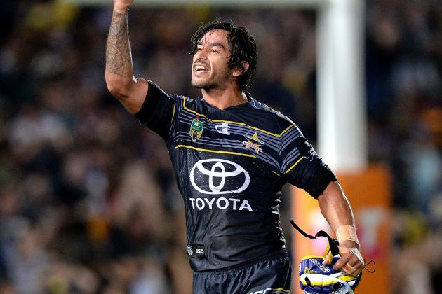 TOWNSVILLE, AUSTRALIA - SEPTEMBER 16: Johnathan Thurston of the Cowboys celebrates victory after the first NRL semi final between North Queensland Cowboys and Brisbane Brisbane at 1300SMILES Stadium on September 16, 2016 in Townsville, Australia.  (Photo by Bradley Kanaris/Getty Images)