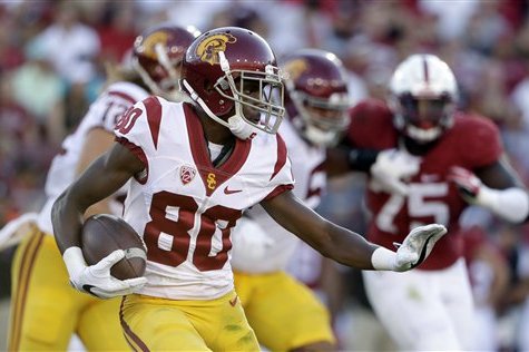 Southern California wide receiver Deontay Burnett (80) during the first half of an NCAA college football game against Southern California Saturday, Sept. 17, 2016, in Stanford, Calif. (AP Photo/Marcio Jose Sanchez)