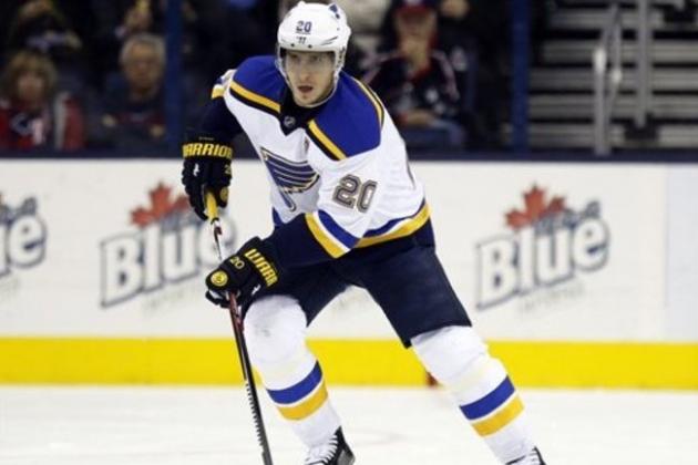 St. Louis BLues' Alexander Steen carries the puck against the Columbus Blue Jackets during an NHL hockey game in Columbus, Ohio, Tuesday, Nov. 17, 2015. The Blue Jackets won 3-1. (AP Photo/Paul Vernon)