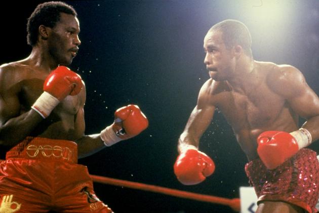 Undated:  Lloyd Honeyghan (right) of Jamaica in action during the World Championship Welterweight bout against Don Curry. Honeyghan won the World Title. \ Mandatory Credit: Allsport UK /Allsport