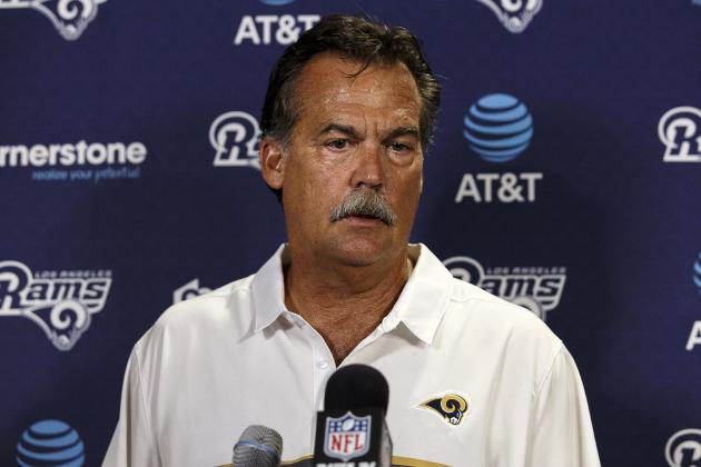 TAMPA, FL - SEPTEMBER 25: Head Coach Jeff Fisher of the Los Angeles Rams talk with the media after the game against the Tampa Bay Buccaneers at Raymond James Stadium on September 25, 2016 in Tampa, Florida. The Rams defeated the Buccaneers 37 to 32. (Photo by Don Juan Moore/Getty Images)
