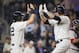 NEW YORK, NY - SEPTEMBER 27: Gary Sanchez #24 of the New York Yankees celebrates a two-run home run against the Boston Red Sox with Jacoby Ellsbury #22 in the first inning at Yankee Stadium on September 27, 2016 in the Bronx borough of New York City. (Photo by Michael Ivins/Boston Red Sox/Getty Images)