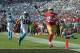 CHARLOTTE, NC - SEPTEMBER 18: Vance McDonald #89 of the San Francisco 49ers scores a touchdown against the Carolina Panthers in the 4th quarter during the game at Bank of America Stadium on September 18, 2016 in Charlotte, North Carolina. (Photo by Grant Halverson/Getty Images)