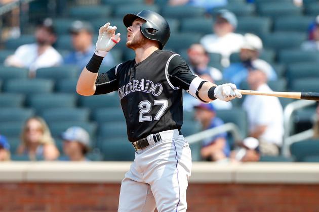 NEW YORK, NY - JULY 28:  Trevor Story #27 of the Colorado Rockies in action against the New York Mets at Citi Field on July 28, 2016 in the Flushing neighborhood of the Queens borough of New York City. The Rockies defeated the Mets 2-1.  (Photo by Jim McIsaac/Getty Images)