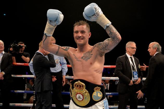 GLASGOW, SCOTLAND - MAY 28: Ricky Burns of Scotland celebrates after beating Michele Di Rocco to win the WBA world super-lightweight title fight at The SSE Hydro on May 28, 2016 in Glasgow, Scotland. (Photo by Mark Runnacles/Getty Images)