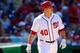 WASHINGTON, DC - AUGUST 28: Wilson Ramos #40 of the Washington Nationals hits a home run in the seventh inning against the Colorado Rockies at Nationals Park on August 28, 2016 in Washington, DC. (Photo by G Fiume/Getty Images)
