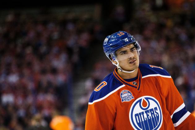 EDMONTON, AB - APRIL 6:  Nail Yakupov #10 of the Edmonton Oilers skates against the Vancouver Canucks on April 6, 2016 at Rexall Place in Edmonton, Alberta, Canada. The game was the final game the Oilers played at Rexall Place before moving to Rogers Place next season. (Photo by Codie McLachlan/Getty Images)