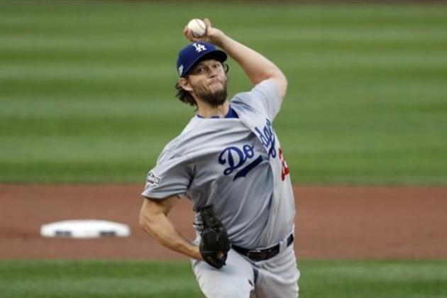 Los Angeles Dodgers starting pitcher Clayton Kershaw throws during Game 1 of baseball's National League Division Series against the Washington Nationals, at Nationals Park, Friday, Oct. 7, 2016, in Washington. (AP Photo/Alex Brandon)