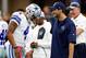 ARLINGTON, TX - OCTOBER 09: (L-R) Dak Prescott #4, quarterback of the Dallas Cowboys talks with injured quarterback Tony Romo #8 prior to the game against the Cincinnati Bengals at AT&T Stadium on October 9, 2016 in Arlington, Texas. (Photo by Wesley Hitt/Getty Images)