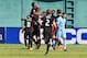 Oct 16, 2016; Washington, DC, USA; D.C. United midfielder Lloyd Sam (8) celebrates with teammates after scoring a goal during the first half against the New York City FC at Robert F. Kennedy Memorial. Mandatory Credit: Tommy Gilligan-USA TODAY Sports
