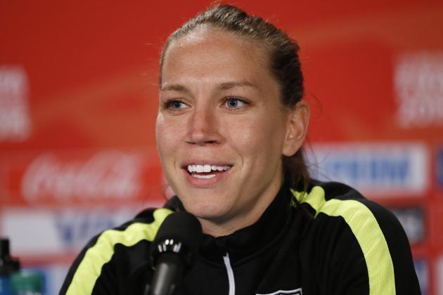 Jul 4, 2015; Vancouver, BC, CAN; United States midfielder Lauren Holiday responds to a question during a press conference after a training session for the 2015 Women's World Cup at B.C. Place. Mandatory Credit: Michael Chow-USA TODAY Sports