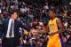 LOS ANGELES, CA - OCTOBER 7: Luke Walton and Metta World Peace #37 of the Los Angeles Lakers are seen against the Denver Nuggets during a preseason game on October 7, 2016 at STAPLES Center in Los Angeles, California. NOTE TO USER: User expressly acknowledges and agrees that, by downloading and/or using this Photograph, user is consenting to the terms and conditions of the Getty Images License Agreement. Mandatory Copyright Notice: Copyright 2016 NBAE (Photo by Juan Ocampo/NBAE via Getty Images)