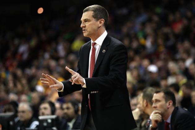 SPOKANE, WA - MARCH 18: Head coach Mark Turgeon of the Maryland Terrapins looks on against the South Dakota State Jackrabbits in the first half during the first round of the 2016 NCAA Men's Basketball Tournament at Spokane Veterans Memorial Arena on March 18, 2016 in Spokane, Washington.  (Photo by Ezra Shaw/Getty Images)