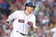 BOSTON, MA - JULY 06: Ryan Hanigan #10 of the Boston Red Sox runs to first base during the game against the Texas Rangers at Fenway Park on July 6, 2016 in Boston, Massachusetts. (Photo by Adam Glanzman/Getty Images)