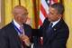 Barack Obama awarding Cubs legend Ernie Banks with the Presidential Medal of Freedom.