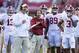 FAYETTEVILLE, AR - OCTOBER 8: Offensive Coordinator Lane Kiffin and Head Coach Nick Saban of the Alabama Crimson Tide watch a replay on the scoreboard during a game against the Arkansas Razorbacks at Razorback Stadium on October 8, 2016 in Fayetteville, Arkansas. The Crimson Tide defeated the Razorbacks 49-30. (Photo by Wesley Hitt/Getty Images)