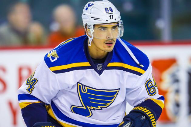 Oct 22, 2016; Calgary, Alberta, CAN; St. Louis Blues right wing Nail Yakupov (64) skates during the warmup period against Calgary Flames at Scotiabank Saddledome. Mandatory Credit: Sergei Belski-USA TODAY Sports