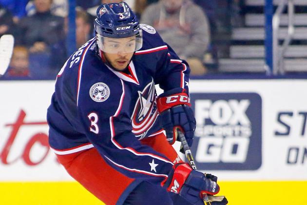 COLUMBUS, OH - NOVEMBER 4:  Seth Jones #3 of the Columbus Blue Jackets controls the puck during the game against the Montreal Canadiens on November 4, 2016 at Nationwide Arena in Columbus, Ohio. (Photo by Kirk Irwin/Getty Images)
