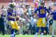 LOS ANGELES, CA - SEPTEMBER 18: Quarterback Case Keenum #17 (L) and Jared Goff #16 (R) of the Los Angeles Rams warm up before their home opening NFL game against the Seattle Seahawks at Los Angeles Coliseum on September 18, 2016 in Los Angeles, California. (Photo by Harry How/Getty Images)